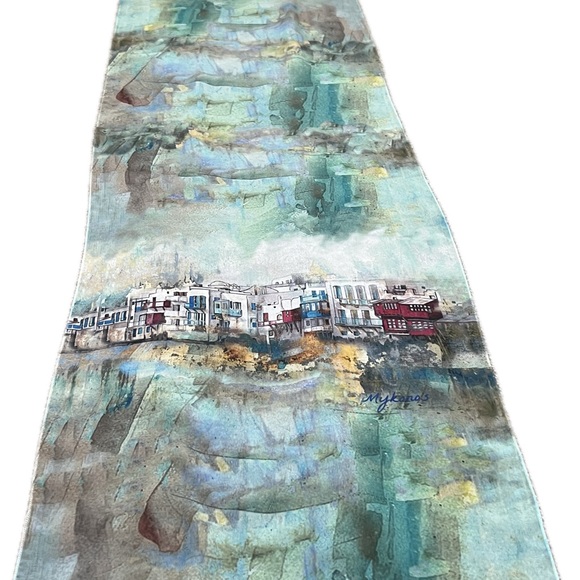 Cabeli Art Design Studio Scarf NWT Depicting Mykonos Landscape - Picture 1 of 6